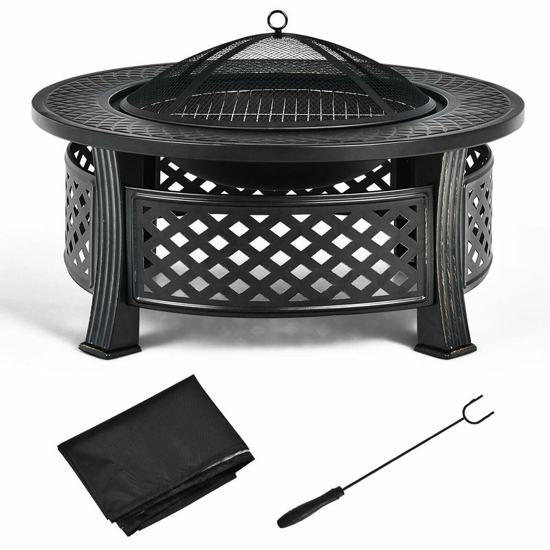 Outdoor Fireplace with BBQ Grill and High-temp Resistance Finish - Relaxacare