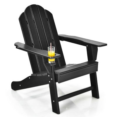 Outdoor Folding Adirondack Chair with Built-in Cup Holder for Backyard and Porch-Black - Relaxacare