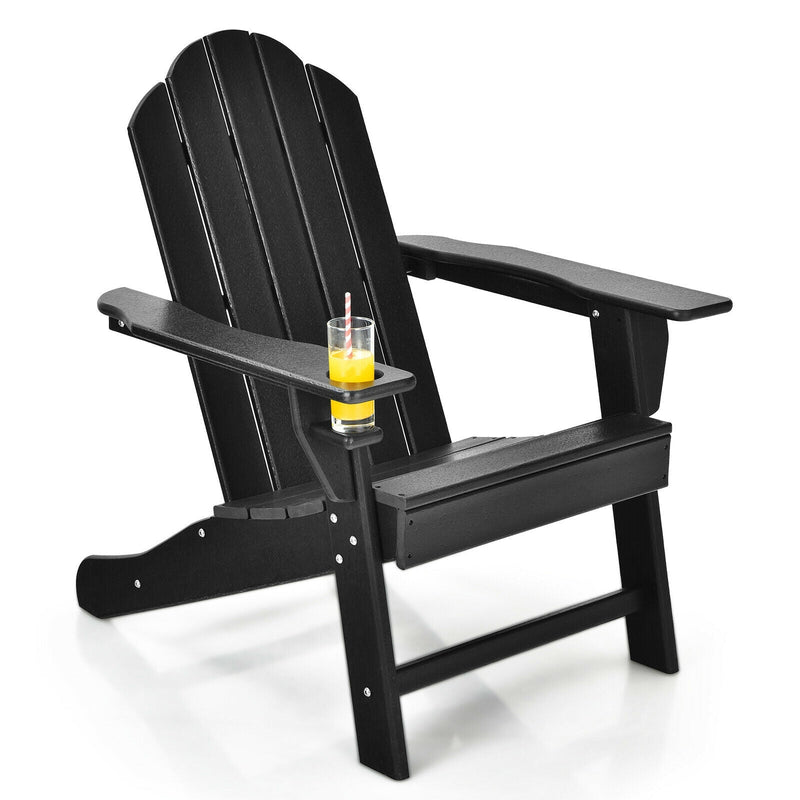 Outdoor Folding Adirondack Chair with Built-in Cup Holder for Backyard and Porch-Black - Relaxacare