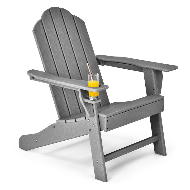 Outdoor Folding Adirondack Chair with Built-in Cup Holder for Backyard and Porch-Gray - Relaxacare