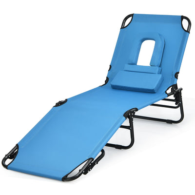 Outdoor Folding Chaise Lounger with Hand Rope and Detachable Pillow - Relaxacare
