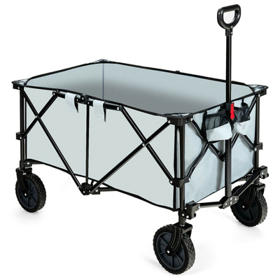 Outdoor Folding Wagon Cart with Adjustable Handle and Universal Wheels-Gray - Relaxacare