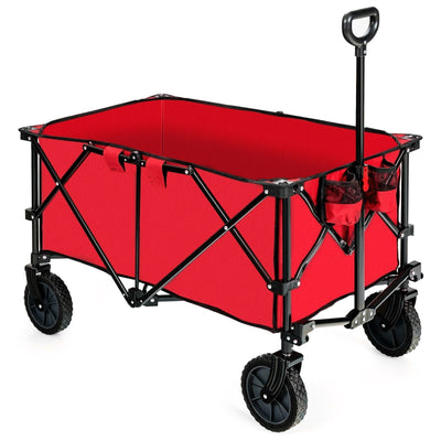 Outdoor Folding Wagon Cart with Adjustable Handle and Universal Wheels-Red - Relaxacare