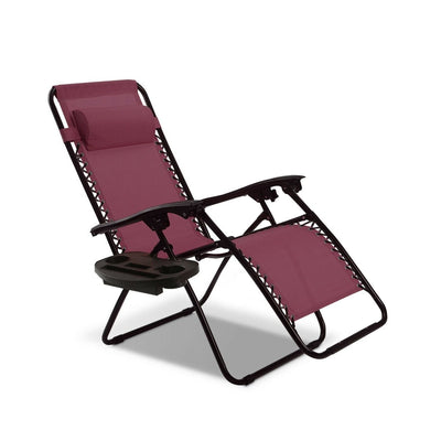 Outdoor Folding Zero Gravity Reclining Lounge Chair w/ Utility Tray-Wine - Relaxacare