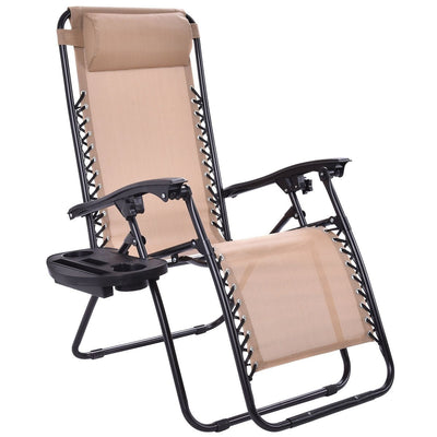 Outdoor Folding Zero Gravity Reclining Lounge Chair with Utility Tray-Beige - Relaxacare