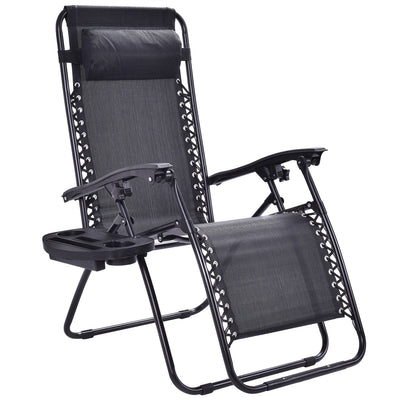 Outdoor Folding Zero Gravity Reclining Lounge Chair with Utility Tray-Black - Relaxacare