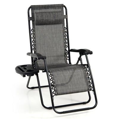 Outdoor Folding Zero Gravity Reclining Lounge Chair with Utility Tray-Gray - Relaxacare