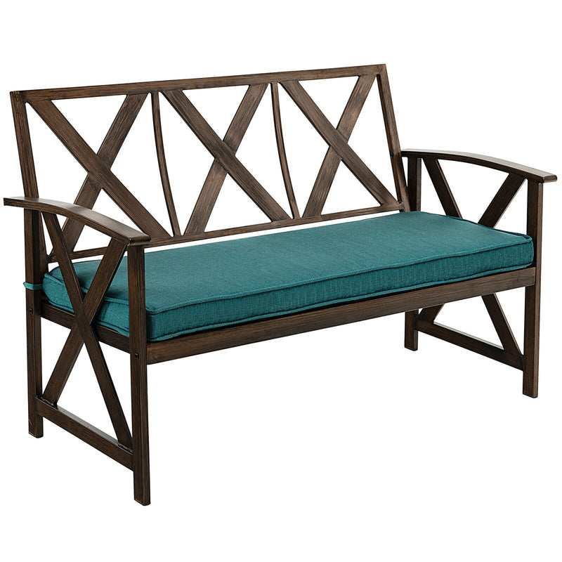 Outdoor Garden Bench with Detachable Sponge-Padded Cushion-Brown - Relaxacare