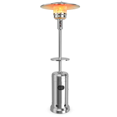 Outdoor Heater Propane Standing LP Gas Steel with Table and Wheels-Silver - Relaxacare