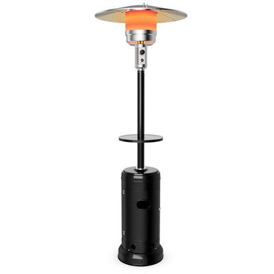 Outdoor Heater Propane Standing LP Gas Steel with Table & Wheels-Black - Relaxacare
