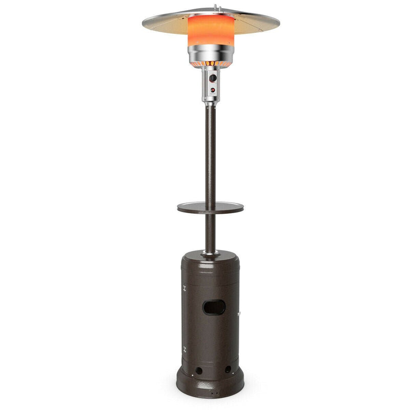 Outdoor Heater Propane Standing LP Gas Steel with Table & Wheels-Brown - Relaxacare