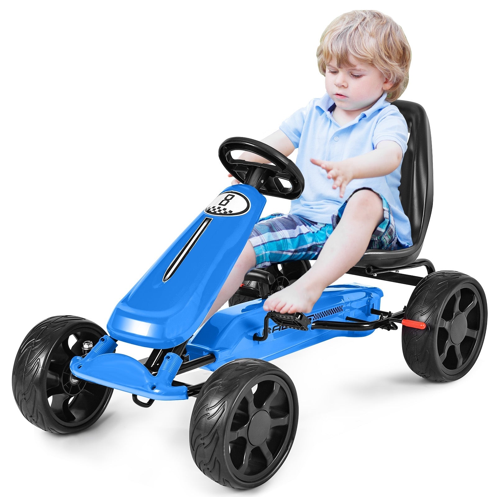 Outdoor Kids 4 Wheel Pedal Powered Riding Kart Car-Navy