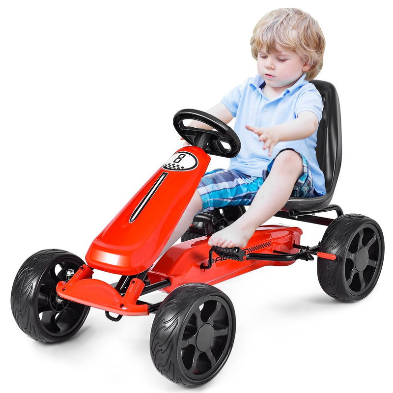 Outdoor Kids 4 Wheel Pedal Powered Riding Kart Car-Red - Relaxacare