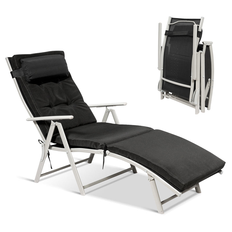 Outdoor Lightweight Folding Chaise Lounge Chair-Black - Relaxacare
