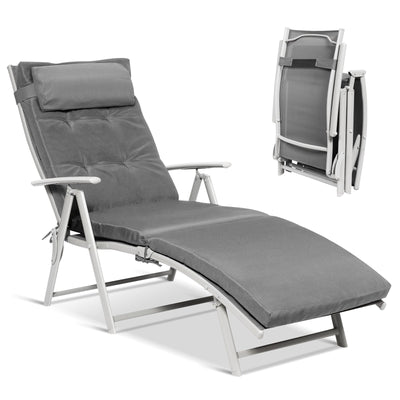 Outdoor Lightweight Folding Chaise Lounge Chair-Gray - Relaxacare