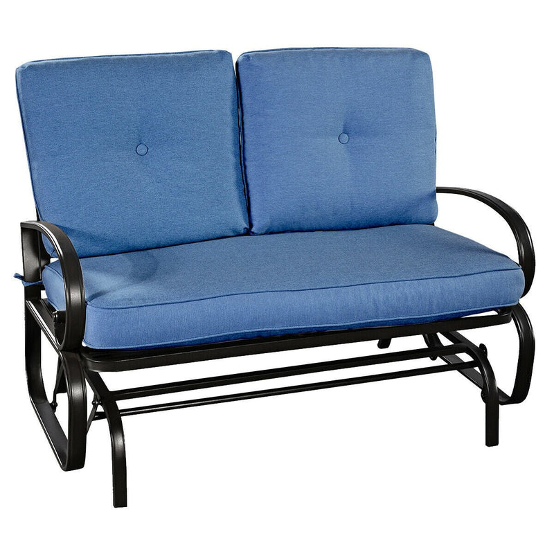 Outdoor Patio Cushioned Rocking Bench Loveseat-Blue - Relaxacare