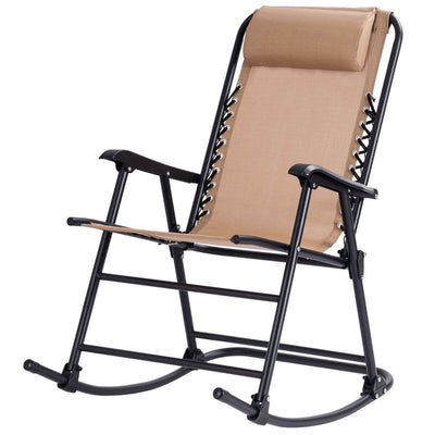 Outdoor Patio Headrest Folding Zero Gravity Rocking Chair-Beige - Relaxacare