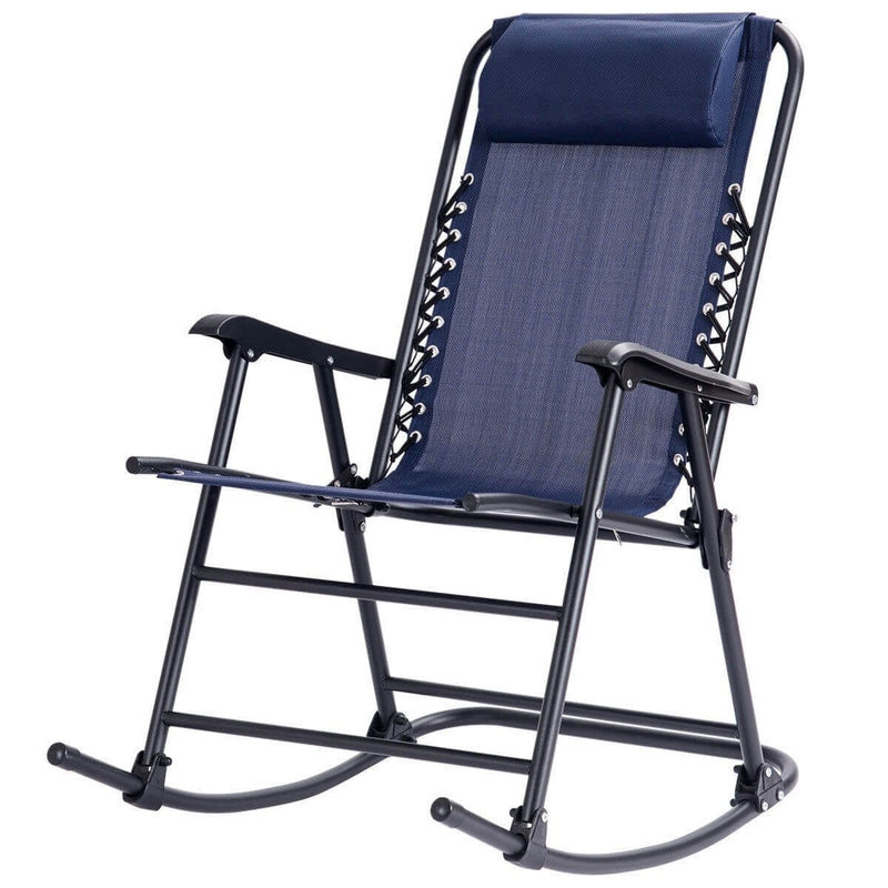 Outdoor Patio Headrest Folding Zero Gravity Rocking Chair-Blue - Relaxacare