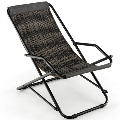 Outdoor Patio PE Wicker Rocking Chair with Armrests and Metal Frame - Relaxacare
