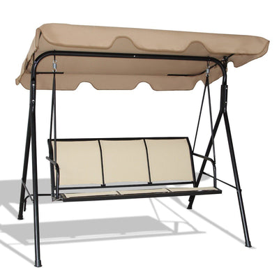 Outdoor Patio Swing Canopy 3 Person Canopy Swing Chair-Brown - Relaxacare