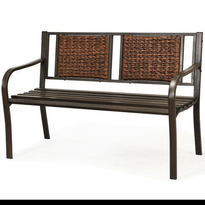 Outdoor Porch Furniture Patio Garden Bench Steel Frame Rattan - Relaxacare