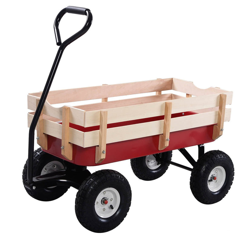 Outdoor Pulling Garden Cart Wagon with Wood Railing - Relaxacare