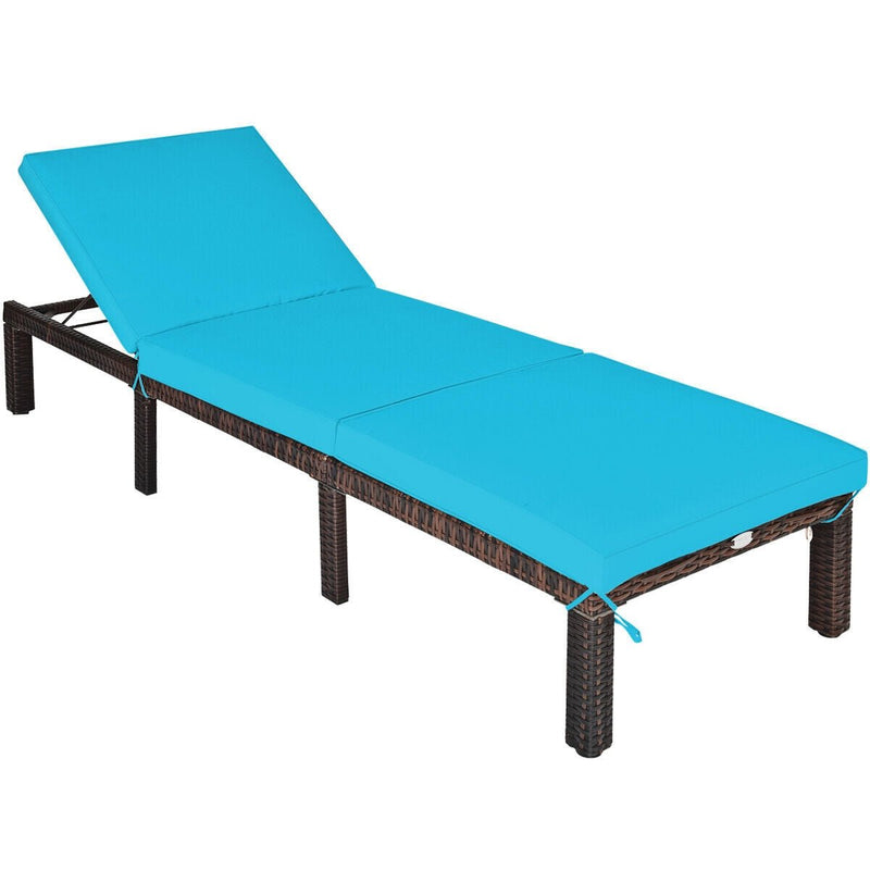 Outdoor Rattan Adjustable Cushioned Chaise-Turquoise - Relaxacare