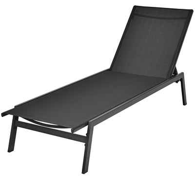 Outdoor Reclining Chaise Lounge Chair with 6-Position Adjustable Back-Black - Relaxacare