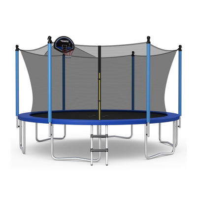Outdoor Recreational Trampoline with Ladder and Enclosure Net-14 ft - Relaxacare