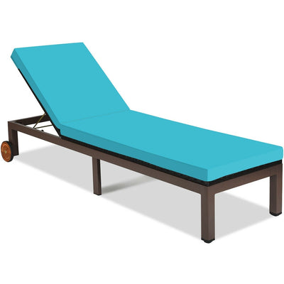 Outdoor Wicker Patio Chaise Lounge Recliner Chair with 5-Position Adjustment and Wheels - Relaxacare