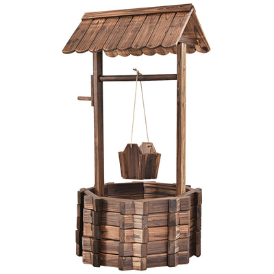 Outdoor Wooden Wishing Well Planter Bucket - Relaxacare