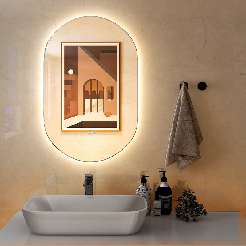 Oval LED Wall Mirror Backlit Dimmable Bathroom Wall Mounted Mirror - Relaxacare