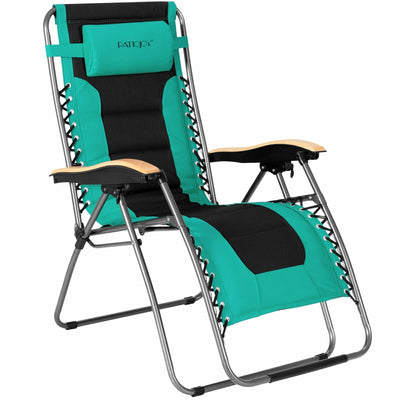 Oversize Folding Adjustable Padded Zero Gravity Lounge Chair-Turquoise - Relaxacare