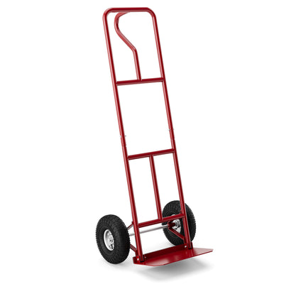 P-Handle Hand Truck with Foldable Load Plate for Warehouse Garage-Red - Relaxacare