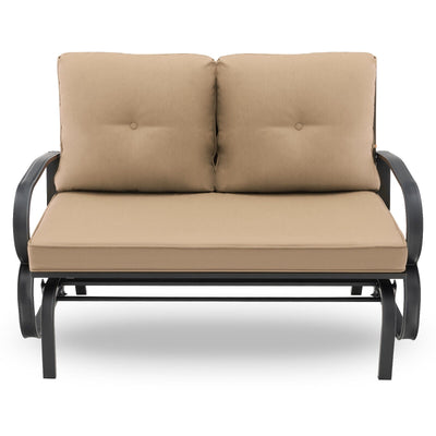 Patio 2-Person Glider Bench Rocking Loveseat Cushioned Armrest-Beige - Relaxacare