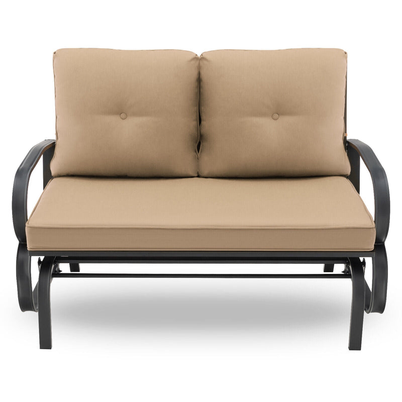 Patio 2-Person Glider Bench Rocking Loveseat Cushioned Armrest-Beige - Relaxacare