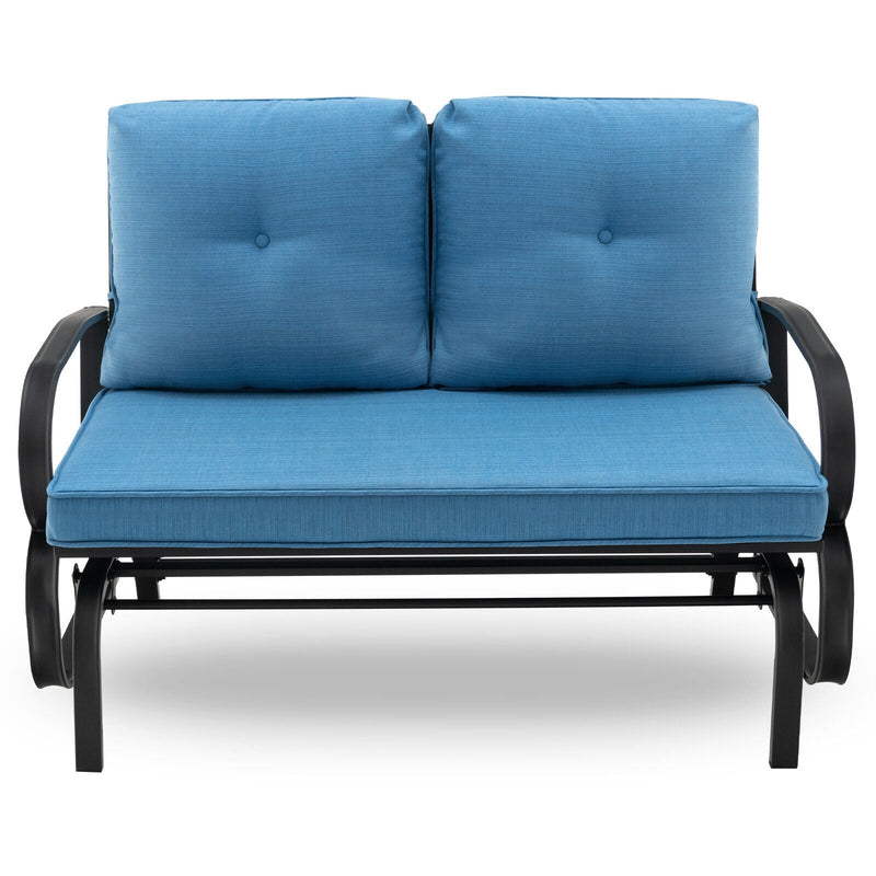 Patio 2-Person Glider Bench Rocking Loveseat Cushioned Armrest-Blue - Relaxacare