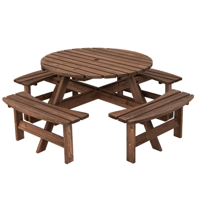 Patio 8 Seat Wood Picnic Dining Seat Bench Set - Relaxacare