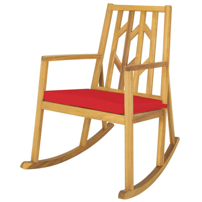 Patio Acacia Wood Rocking Chair Sofa with Armrest and Cushion for Garden and Deck-Red - Relaxacare