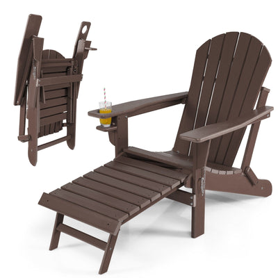 Patio All-Weather Folding Adirondack Chair with Pull-Out Ottoman-Coffee - Relaxacare