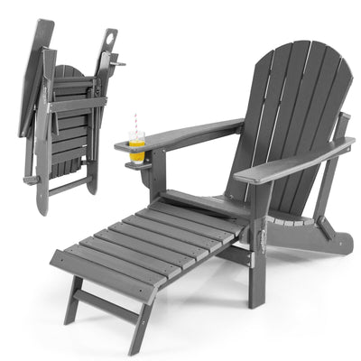Patio All-Weather Folding Adirondack Chair with Pull-Out Ottoman-Gray - Relaxacare