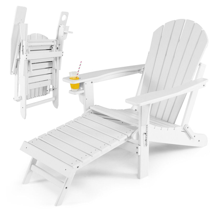 Patio All-Weather Folding Adirondack Chair with Pull-Out Ottoman-White - Relaxacare