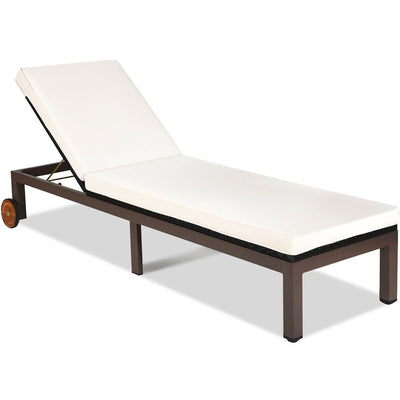 Patio Chaise Lounge Chair Outdoor Rattan Lounger Recliner Chair-Beige - Relaxacare