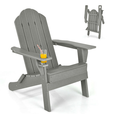 Patio Folding Adirondack Chair with Built-in Cup Holder-Gray - Relaxacare