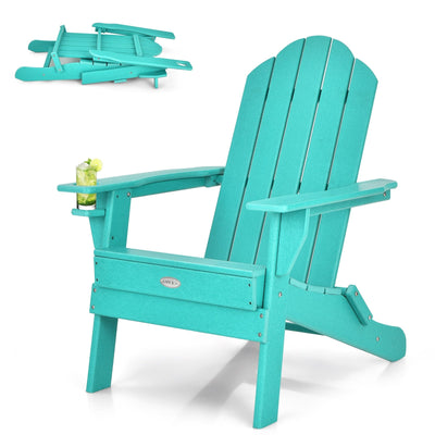 Patio Folding Adirondack Chair with Built-in Cup Holder-Turquoise - Relaxacare