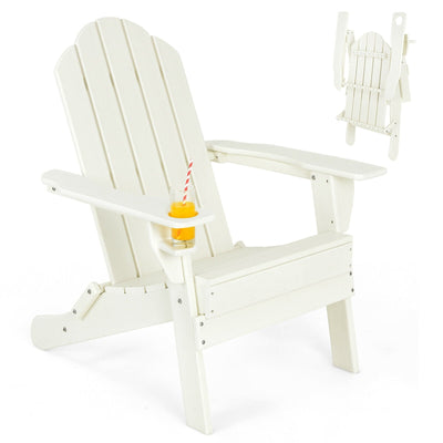 Patio Folding Adirondack Chair with Built-in Cup Holder-White - Relaxacare