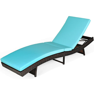 Patio Folding Adjustable Rattan Chaise Lounge Chair with Cushion-Turquoise - Relaxacare