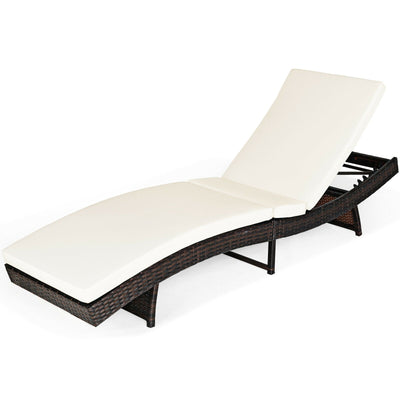 Patio Folding Adjustable Rattan Chaise Lounge Chair with Cushion-White - Relaxacare