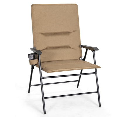 Patio Folding Padded Chair with High Backrest and Cup Holder-Brown - Relaxacare