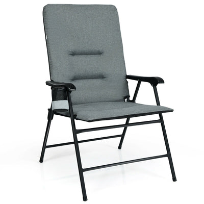 Patio Folding Padded Chair with High Backrest and Cup Holder-Gray - Relaxacare